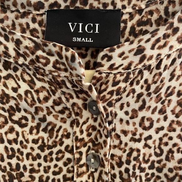 Vici Brown Tan Leopard Cheetah Print Long Sleeve Dress Women’s Size Small Flowy - Picture 9 of 9